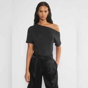 Aritzia Black Asymmetrical Off-Shoulder Short Sleeve Tee